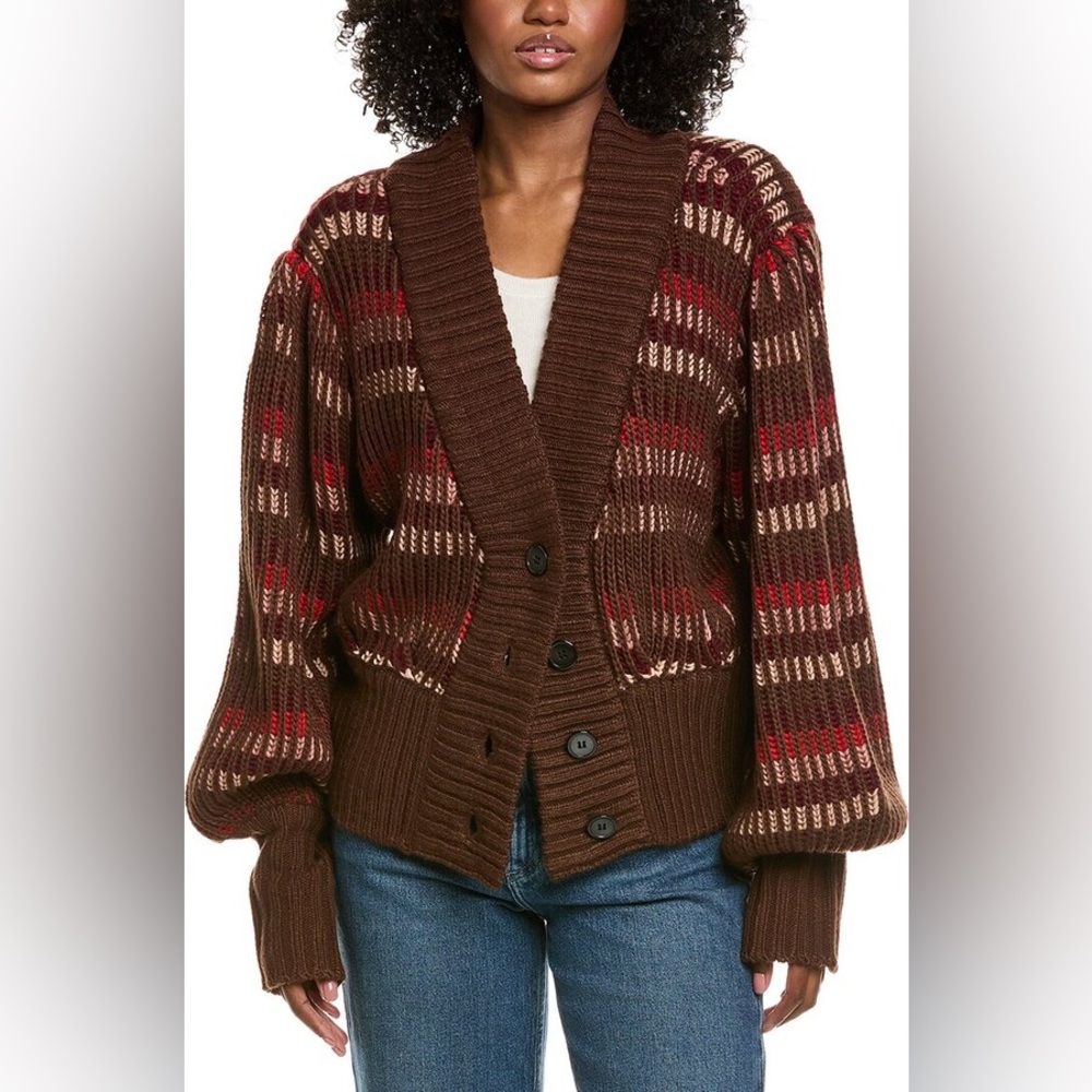 FARM Rio Striped Ribbed-knit Cardigan S - Picture 4 of 8